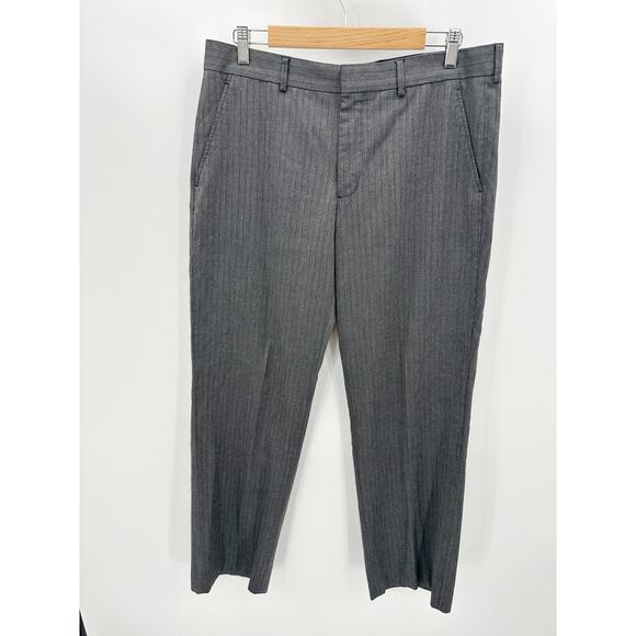 Express Dress Pants Men 34x32 Grey Producer Flat Front Subtle Stripe Slacks - Picture 1 of 9